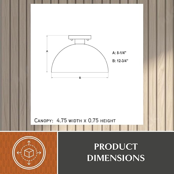 VAXCEL Devon 12.75 inch Matte Black and Satin Brass Semi Flush Ceiling Light, Mid-Century Modern Design, Large Open Dome, Dimmable, E26 LED Compatible, Mounting Hardware Included