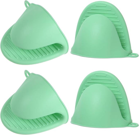 HARFINGTON 4pcs Thickened Mini Oven Gloves, Heat Resistant Silicone Oven Mitts Finger Pinch Grips Pot Holder for Kitchen, Cooking, Baking, BBQ Heat Resistant Gloves, Light Green