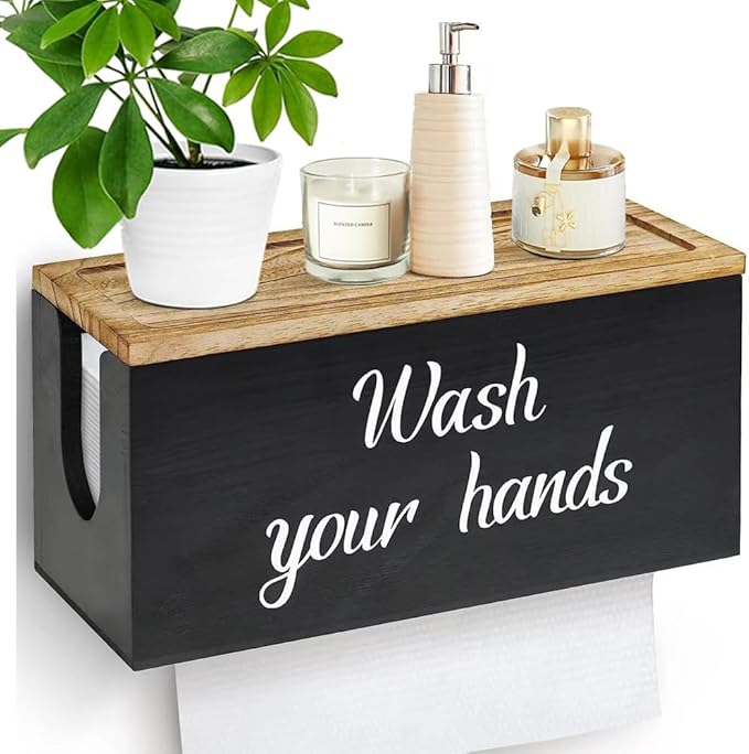 Wood Paper Towel Dispenser Wall Mount, Paper Towel Holder Mounted with Lid for Home and Commercial, Countertop C-Fold, Z-Fold, Trifold Paper Hand Towel Dispenser for Bathroom and Kitchen