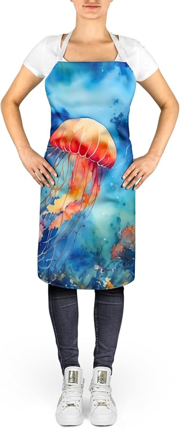 Caroline's Treasures Jellyfish Apron Cooking Kitchen Server Baking Crafts Gardening for Adult Women Men, Unisex, Large, Multicolor