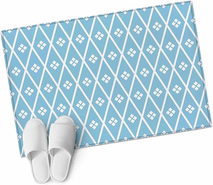 Area Rug 2x3ft, Boho Blue White Plaid Line Washable Rugs for Living Room Bedroom, Abstract Geometric Diamond Soft Non-Slip Area Rugs Rectangle Floor Carpet for Dining Room