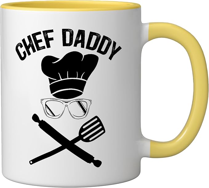 Chef Daddy Best Dad Ever Culinary Cooking Baking Fathers Day Ceramic Mug, Yellow/White