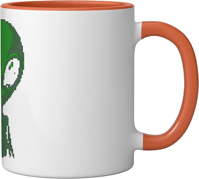 Art Alien Peace Sign UFO Ceramic Mug, Orange/White