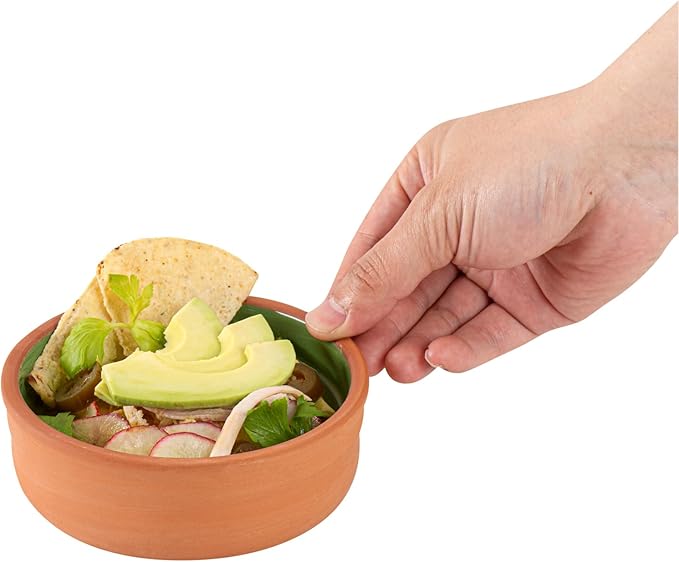 Restaurantware-Terra Tek 6.8 Ounce Terracotta Cazuelas, 2 Green Glazed Clay Pots For Cooking - Oven-Ready, Microwavable, Terracotta Serving Pots, Dishwashable, For Cooking And Serving