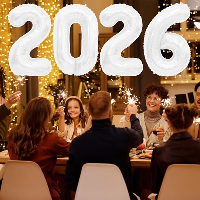 2026 Balloons White Number Balloons 2026 40 Inch 2026 Numbers for New Year Party Large 2026 Foil Mylar Balloon for 2026 New Year Eve Party Supplies Festival Birthday Anniversary Graduation Decorations