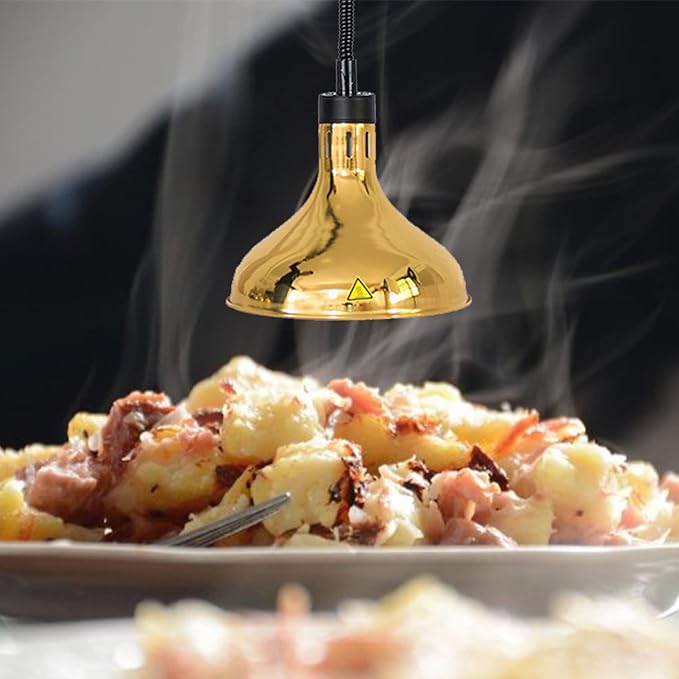 Hanging Food Heat Lamp Commercial Food Warmer Lights Telescopic Heating Lamps for Buffet Kitchen Restaurant(Dia.29cm,Adjustable Height.60-150cm) (Golden)