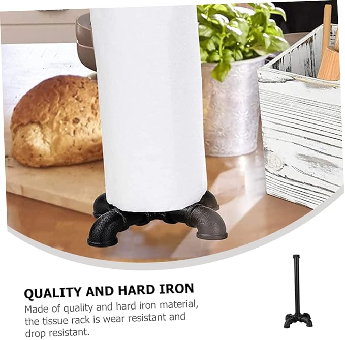OSALADI Industrial Style Water Pipe Paper Towel Holder Vintage Black Kitchen Tissue Rack Weighted Base Suitable for Home and Restaurant Use