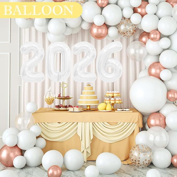 2026 Balloons 40 Inch Graduation Balloons White Balloons Grade Decorations Class Of 2026 Graduation Party Decorations, 2026 Balloon Numbers for Grade Party Balloons Prom Decorations 2026