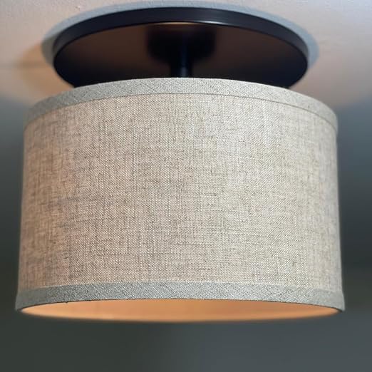 Instant Flush Mount Recessed Can Conversion Kit – Brushed Bronze with Natural Linen Drum Shade – Converts 6" Recessed Cans into Decorative Fixtures – Worth Home Products
