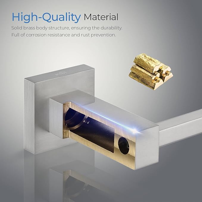 KIBI Cube 24 Inch Brushed Nickel Bathroom Towel Bar | Wall Mounted Solid Brass Towel Hanger with Corrosion-Resistant Finish | Sleek and Durable Towel Holder for Bathroom, Kitchen, Washroom (KBA1504)