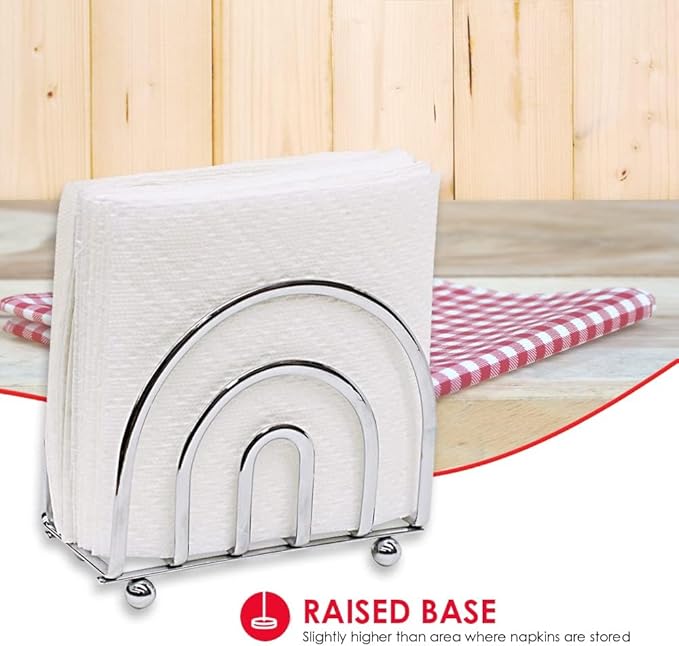 Home Basics Paper Napkin Holder/ Freestanding Tissue Dispenser For Kitchen Countertops, Dining Table, Picnic Table, Indoor & Outdoor Use, Durable Storage and Organization Option (Chrome)