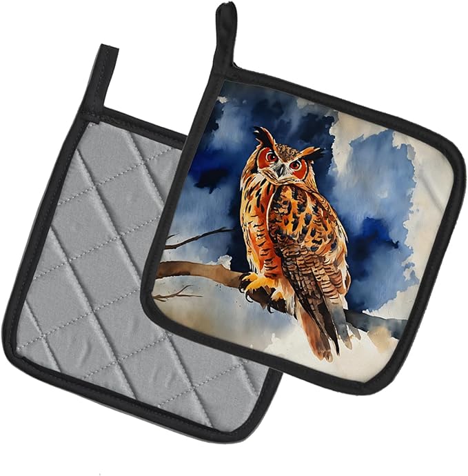 Caroline's Treasures Eurasian Eagle Owl Pair of Pot Holders Kitchen Heat Resistant Pot Holders Sets Oven Hot Pads for Cooking Baking BBQ, 7 1/2 x 7 1/2