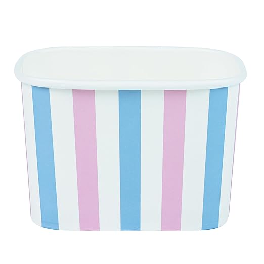 Restaurantware Paper Cups 50 Count 12 Ounce Square Disposable Ice Cream Containers, Leak-Resistant Paper Dessert To Go Cups, Hot And Cold Food, Durable Pink And Blue Stripe Design