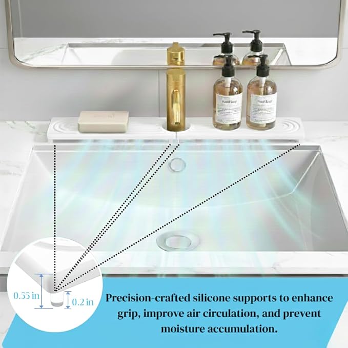 Faucet Mat for Kitchen Sink – Diatomite Drying Stone Mat & Sink Protector, Prevent Moisture – Sink Splash Guard Water-Absorbing Stone Tray for Bathroom Counter - White (23.6" x 3.9")