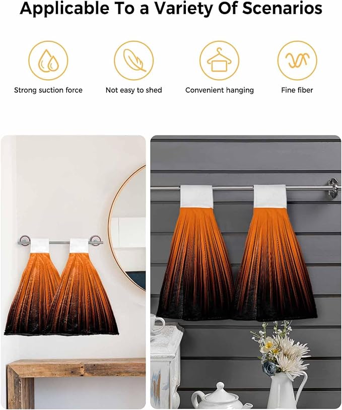 Alandar Home Kitchen Tie Towel Set of 1, Orange and Black Striped Art Absorbent Soft Hand Towels for Bathroom Hanging Towels, Gradient Abstract Textures Fast Drying Cleaning Cloth with Loop