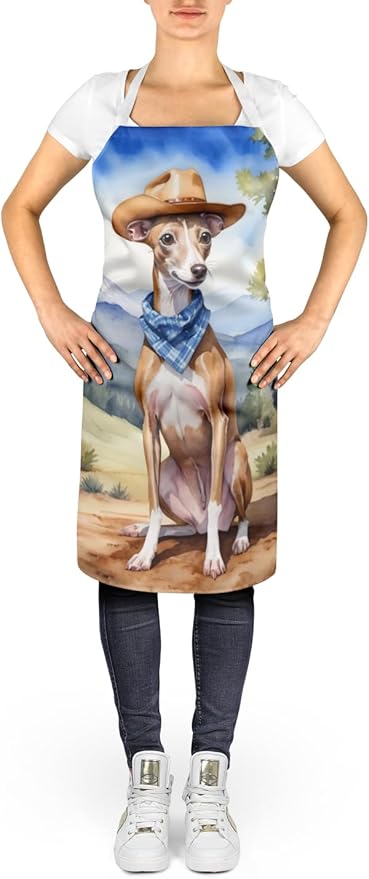 Caroline's Treasures Italian Greyhound Cowboy Welcome Apron Cooking Kitchen Server Baking Crafts Gardening for Adult Women Men, Unisex, Large, Multicolor