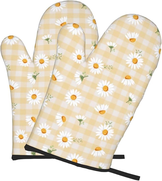 Daisy Flower Oven Mitts of 2 Pack, Funny Kitchen Gloves Heat Resistant Non-Slip Kitchen Mitts for Cooking Baking Grilling