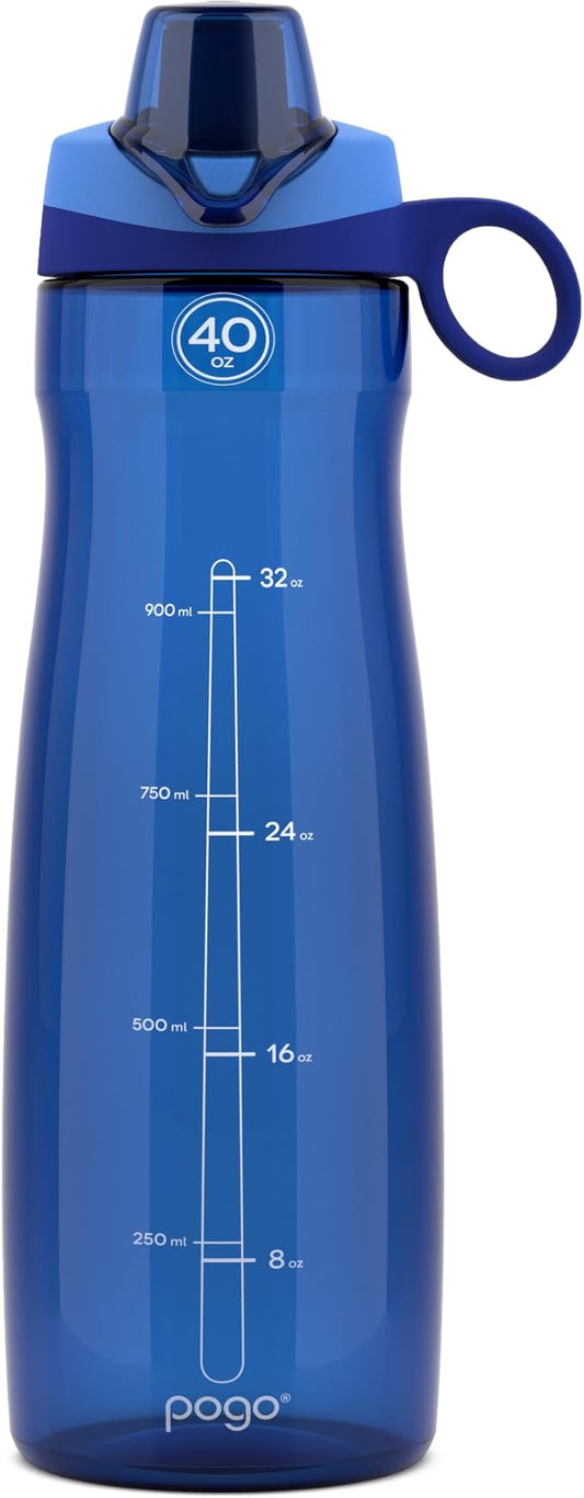 Pogo Plastic Water Bottle with Chug Lid and Carry Handle, Reusable, BPA Free, Dishwasher Safe, Perfect for Travel, School, Outdoors, and Gym | 18oz, 32oz, 40oz, 64oz
