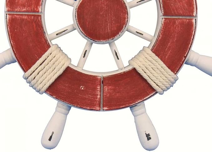 Hampton Nautical Wheel-9-110 Rustic Decorative Ship Wheel, 9", Red/White