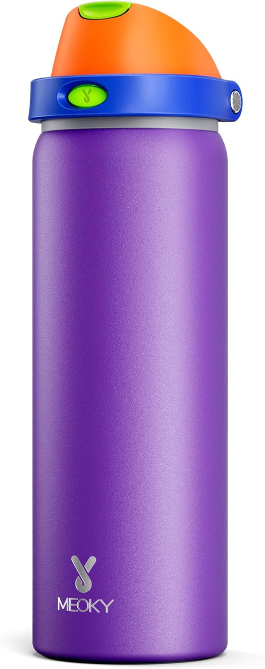 32 oz Insulated Water Bottle for Women: Meoky Stainless Steel Metal Water Bottle with 2-in-1 Straw and Spout Lid - Leak Proof, Cold for 24 Hours, Protective Silicone Base, BPA-Free for School, Violet