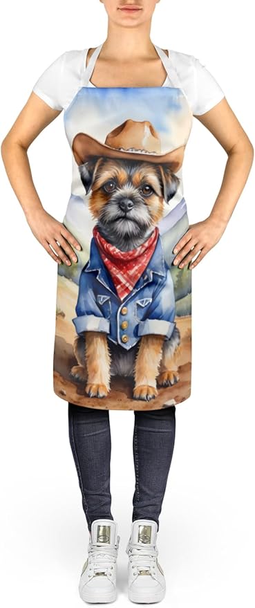 Caroline's Treasures Border Terrier Cowboy Welcome Apron Cooking Kitchen Server Baking Crafts Gardening for Adult Women Men, Unisex, Large, Multicolor