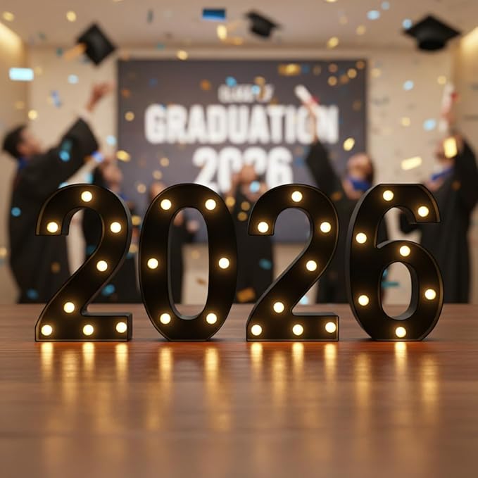 Black 2026 LED Marquee Numbers, LED Marquee Letter Lights New Year decor, Grad 2026 Sign Light up Letters for Graduation Decorations, Class of 2026 Light Up Numbers for Home College Graduation Party