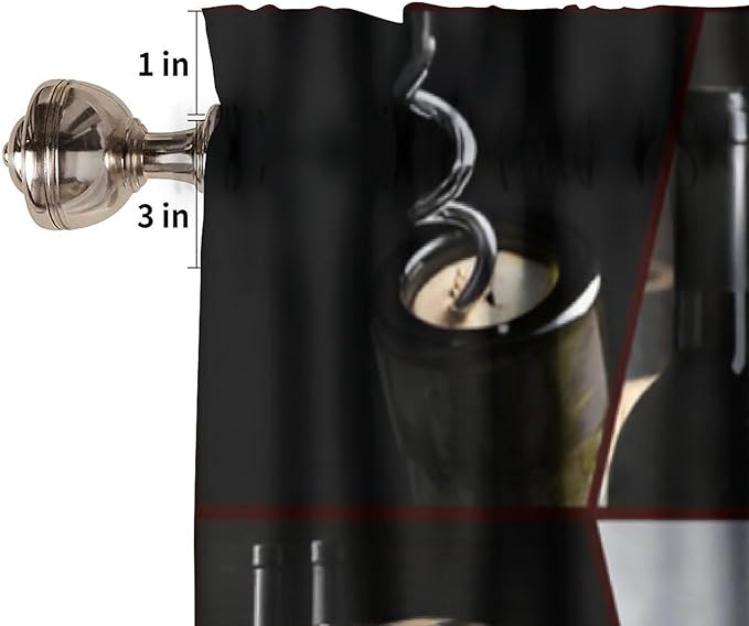 Red Wine Curtain Valance, Modern Black Wine Bottles Glasses Drinking Short Rod Pocket Window Valance for Kitchen Dining Resturant Party, 54x18Inch