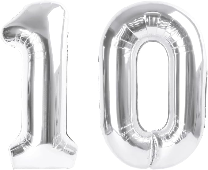 Number Balloons 40 Inch, Big 10 Balloon, Silver Number 10 Balloon for 10th 100 Frozen Birthday Wedding Anniversaries Game Competition Party Balloons Decorations
