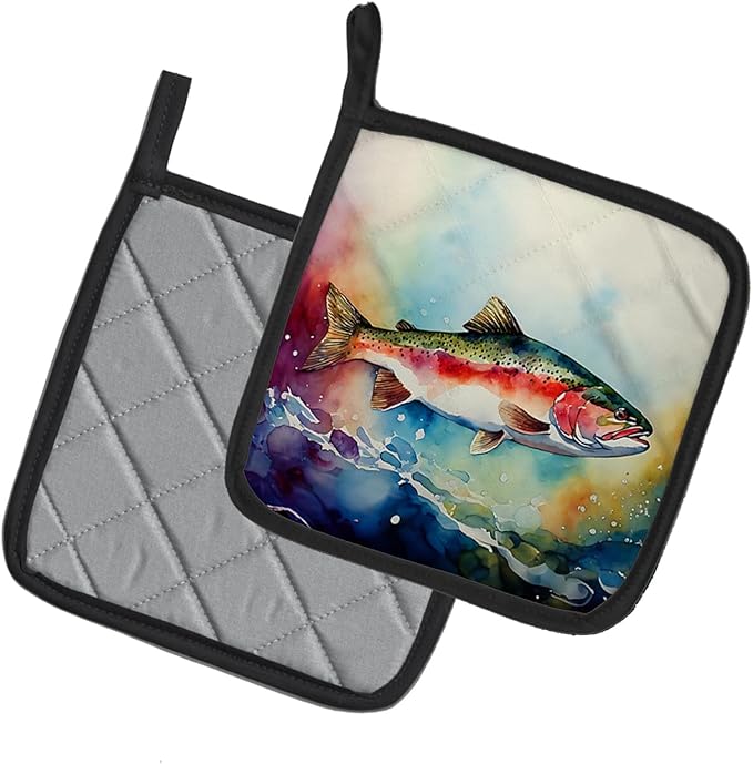Caroline's Treasures Rainbow Trout Pair of Pot Holders Kitchen Heat Resistant Pot Holders Sets Oven Hot Pads for Cooking Baking BBQ, 7 1/2 x 7 1/2