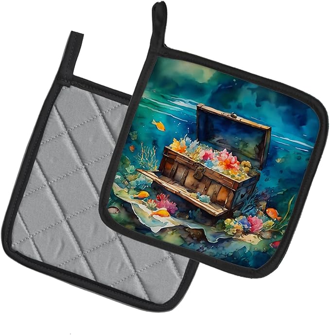 Caroline's Treasures Treasure Chest Pair of Pot Holders Kitchen Heat Resistant Pot Holders Sets Oven Hot Pads for Cooking Baking BBQ, 7 1/2 x 7 1/2