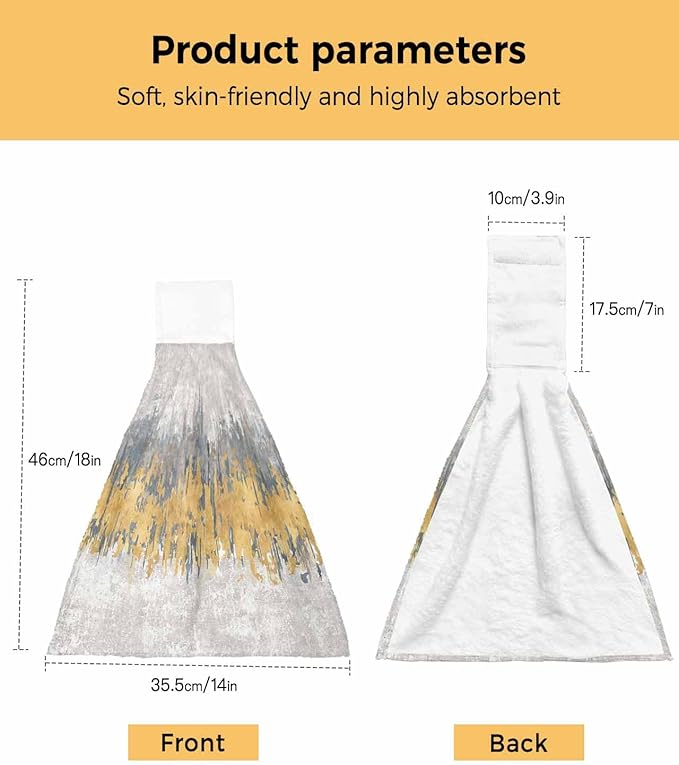 Alandar Home Kitchen Tie Towel Set of 1, Abstract Yellow Grey Graffiti Absorbent Soft Hand Towels for Bathroom Hanging Towels, Modern Minimalist Art Fast Drying Cleaning Cloth with Loop