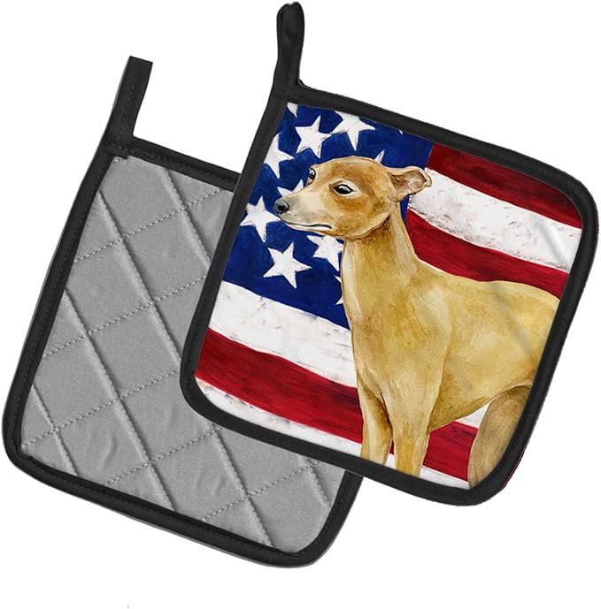 Caroline's Treasures BB9698PTHD Italian Greyhound Patriotic Pair of Pot Holders Kitchen Heat Resistant Pot Holders Sets Oven Hot Pads for Cooking Baking BBQ, 7 1/2 x 7 1/2
