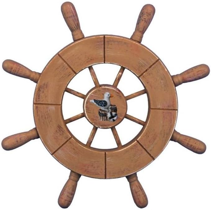 Hampton Nautical Wheel-9-107-seagull Rustic Wood Finish Decorative Ship Wheel with Seagull, 9"