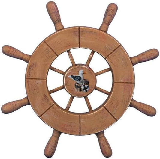 Hampton Nautical Wheel-9-107-seagull Rustic Wood Finish Decorative Ship Wheel with Seagull, 9"