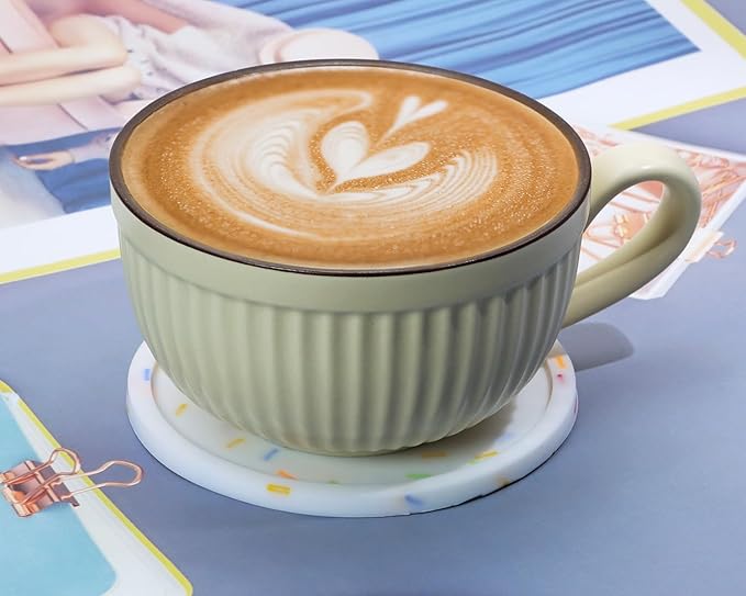 ONLYKXY 3 Pieces 3.93 Inch Silicone Coasters, Round Coasters for Drinks, Beverage Coffee Tea Coaster (White-Colorful Grain)