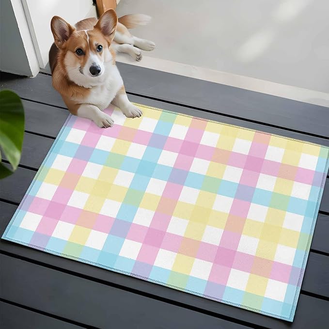 Area Rug 2x3ft, Spring Easter Colorful Lattice Washable Rugs for Living Room Bedroom, Minimalist Buffalo Checker Soft Non-Slip Area Rugs Rectangle Floor Carpet for Dining Room