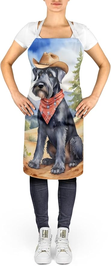 Caroline's Treasures Giant Schnauzer Cowboy Welcome Apron Cooking Kitchen Server Baking Crafts Gardening for Adult Women Men, Unisex, Large, Multicolor