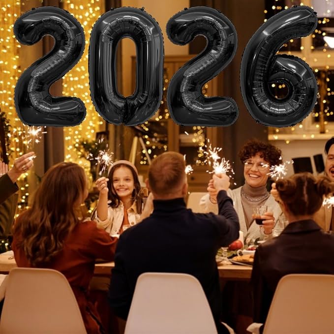 2026 Balloons Black 2026 Balloon Numbers 40 Inch 2026 Numbers for New Year Large Number Balloons 2026 Foil Mylar Balloon for 2026 New Year Eve Party Supplies Birthday Anniversary Graduation Decoration