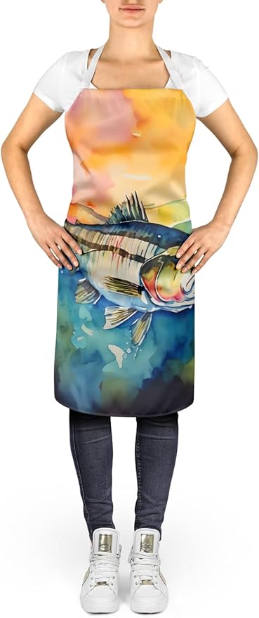 Caroline's Treasures Striped Bass Apron Cooking Kitchen Server Baking Crafts Gardening for Adult Women Men, Unisex, Large, Multicolor