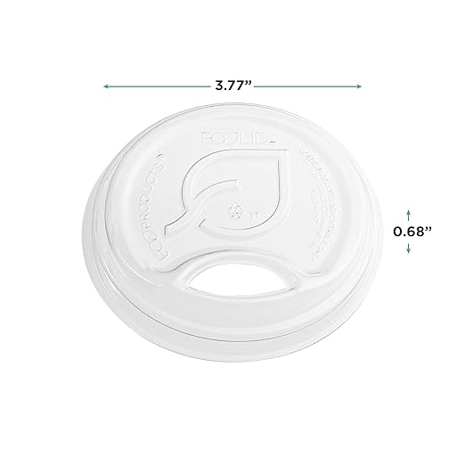 Eco-Products GreenStripe Compostable Paper Cup Sip Lids, Case of 1000, Fits 12-22oz Cups, Made from PLA Renewable Plant Based Plastic, ASTM Compliant, BPI-Certified