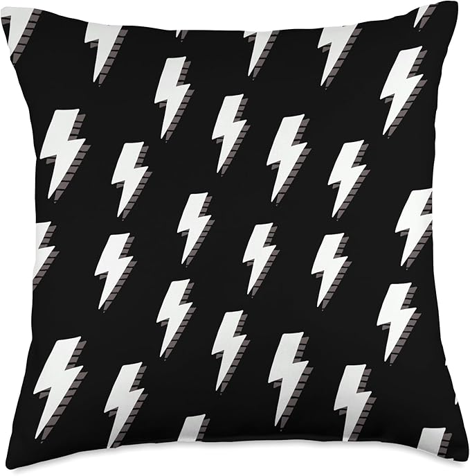 Black and White Lightning Bolt Pattern Cute Trendy Throw Pillow