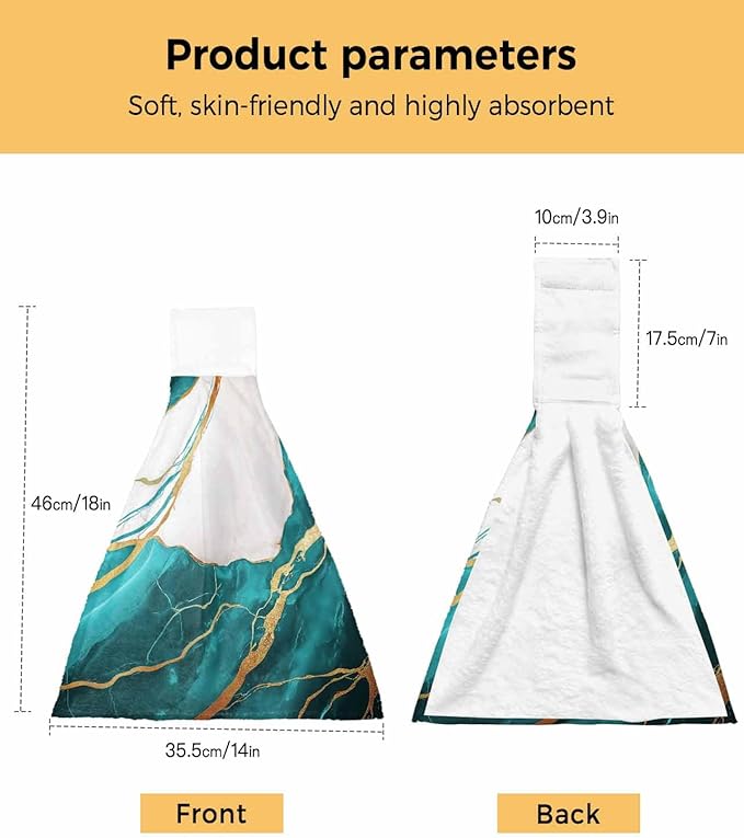 Alandar Home Kitchen Tie Towel Set of 1, White Marble Watercolor Gradient Absorbent Soft Hand Towels for Bathroom Hanging Towels, Gold Crack Abstract Art Fast Drying Cleaning Cloth with Loop