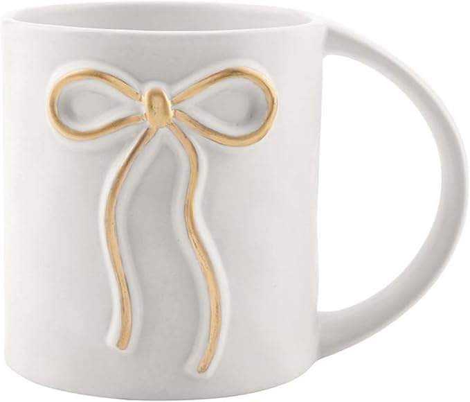 Santa Barbara Design Studio Gift Coffee Mugs Embossed Bow with Wide Handle Ceramic Coffee or Tea Cup, 16-Ounce, Gold