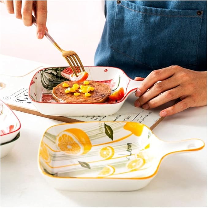 Dishes Ceramic bakeware Double Ear high Temperature Resistant Household bakeware Baking Kitchen Creative Oven Tableware (Color : H) (E)