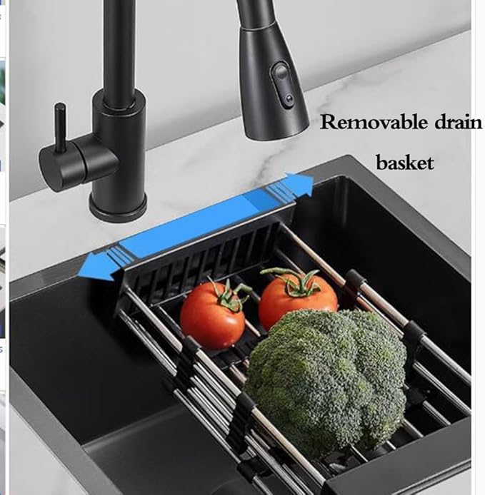 Single Bowl Restaurant Studio Bar Siphon Sink with Faucet Stainless Steel Small Size Single Bowl Sink Easy to Clean Sink Kitchen Washing Basin (Black 52 * 40 * 21cm)