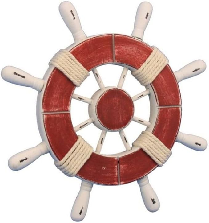 Hampton Nautical Wheel-9-110 Rustic Decorative Ship Wheel, 9", Red/White