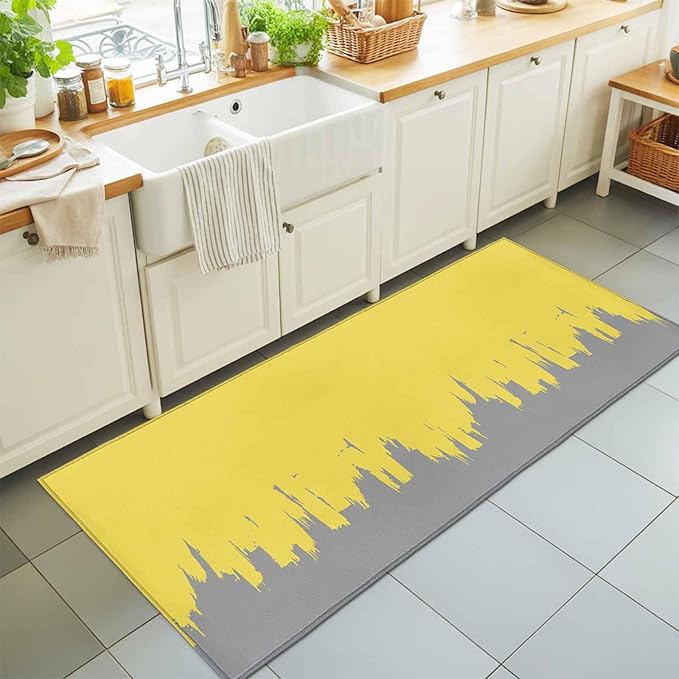 Runner Rug for Bedroom Hallway, Abstract Yellow Grey Graffiti Kitchen Runner Rugs Area Rug 2x6ft, Oil Painting Artwork Washable Soft Floor Carpet for Entryway Stair