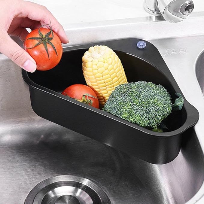 Kitchen Sink Drain Basket Storage Dish Rack Organizer Sink Shelf Soap Sponge Drain Rack Vegetables Fruit Drain Rack (MIN 2 Quantity, Black)