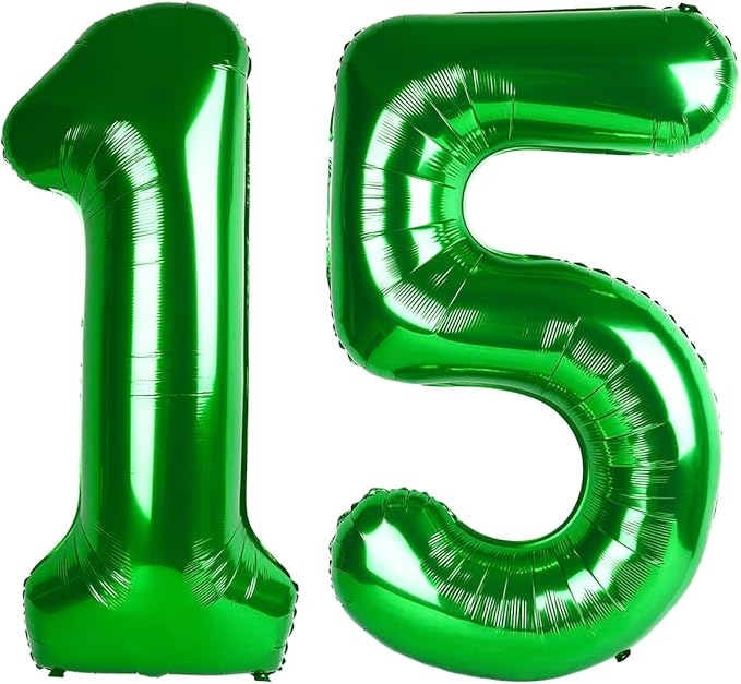 Balloon Number 15, Dark Green Balloons Numbers for Girls Boys Happy Birthday Decorations, 40 Inch for 15 51 Graduation Wedding Anniversaries Party