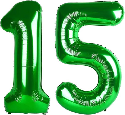 Balloon Number 15, Dark Green Balloons Numbers for Girls Boys Happy Birthday Decorations, 40 Inch for 15 51 Graduation Wedding Anniversaries Party
